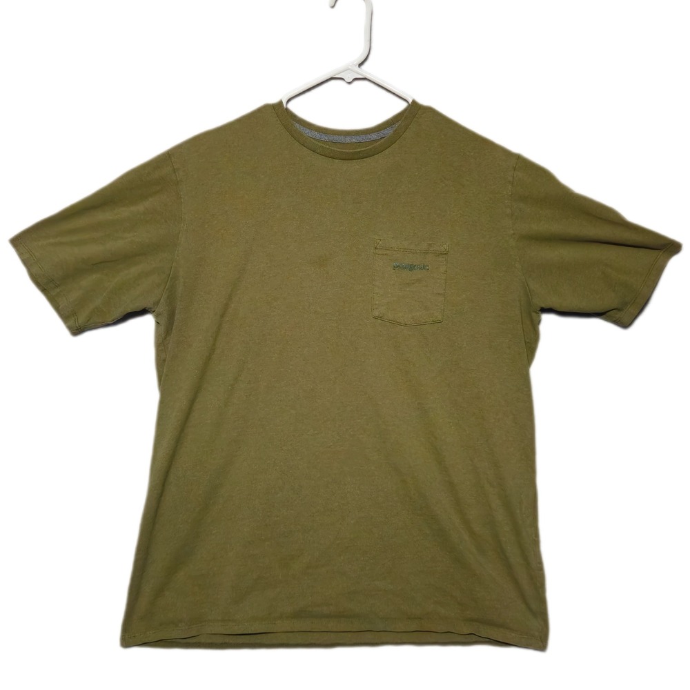 Patagonia Responsibili-Tee Mens Large Olive Green Pocket Graphic T-Shirt